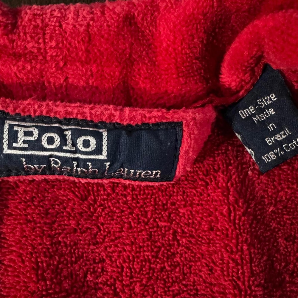 Vintage Polo Ralph Lauren Bathrobe Plush Lounge Spa Red O/S Pocket Pony SEE NOTE - Picture 2 of 8